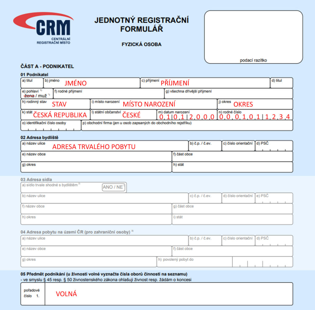 Jednotný registrační formulář