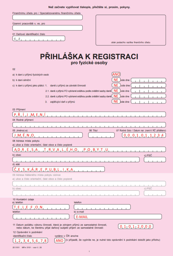 Přihláška k registraci pro fyzické osoby