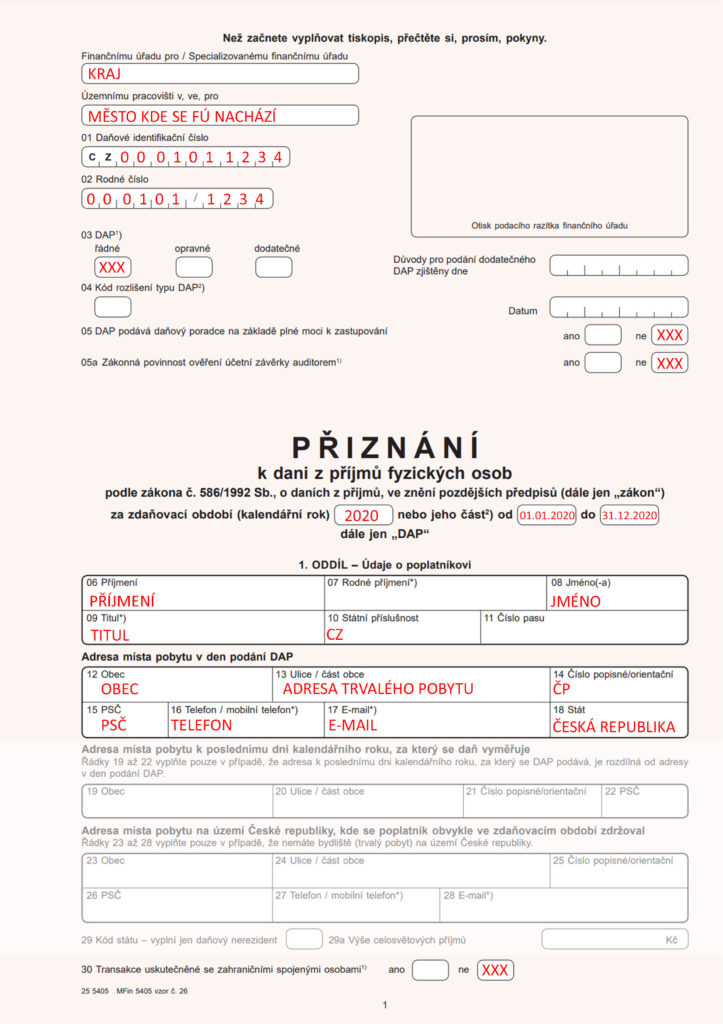Daňové přiznání první strana